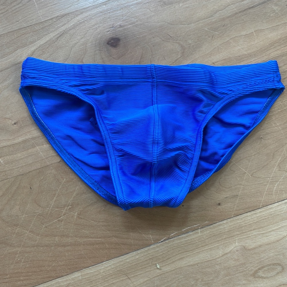 charlie by mz blue ribbed body brief swim